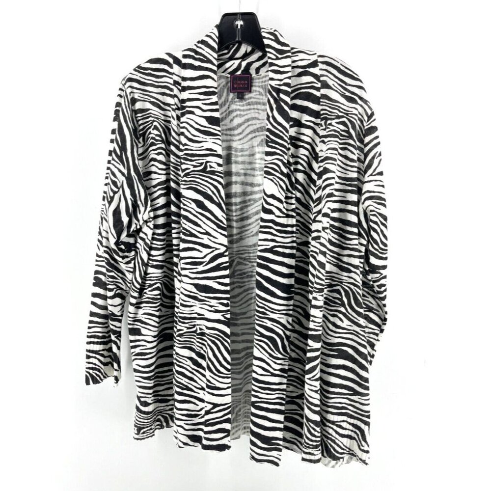 Colour Works Zebra Open Drape Front Long Sleeve Lightweight Cardigan Size L